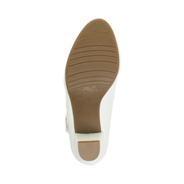 Bottom view of the sole of White PU Mid Heel Comfort Touch Close Mary Jane Court Shoes