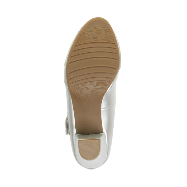 Bottom view of the sole of Silver PU Mid Heel Comfort Touch Close Mary Jane Court Shoes