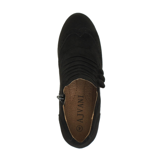 Top view of Black Suede Mid Heel Buttons Brogue Ankle Boots Booties