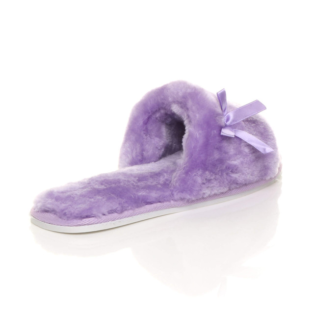 Back right side view of Lilac Fur Flat Peep Toe Faux Fur Mules Slippers