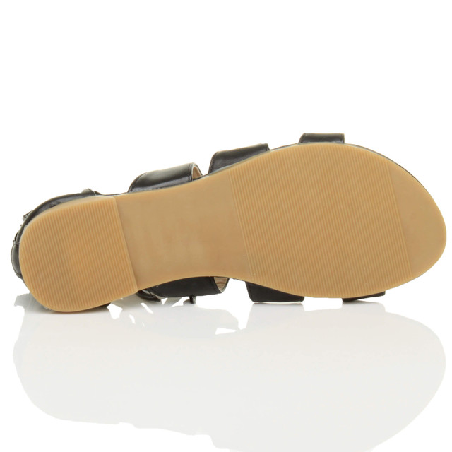 Bottom view of the sole of Black PU Flat Lace Up Ghillie Tie Up Sandals