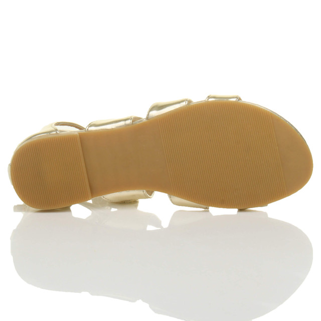 Bottom view of the sole of Gold PU Flat Lace Up Ghillie Tie Up Sandals