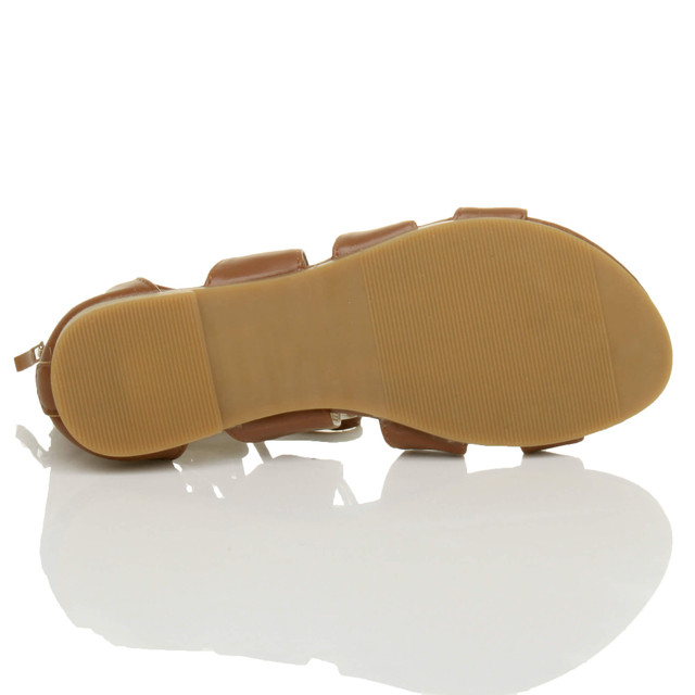 Bottom view of the sole of Tan PU Flat Lace Up Ghillie Tie Up Sandals