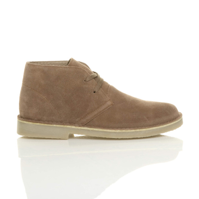 Right side view of Taupe Suede Leather Lace Up Ankle Desert Boots