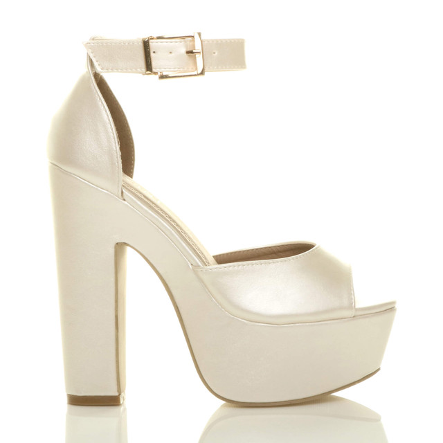 Right side view of Pearl PU High Block Heel Platform Ankle Strap Sandals