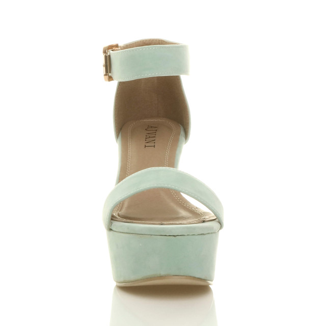 Front view of Mint Suede Mid Heel Semi Wedge Platform Sandals