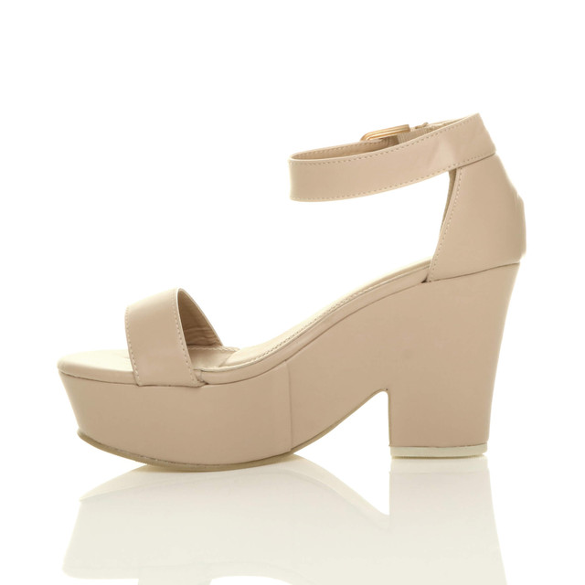 Left side view of Nude PU Mid Heel Semi Wedge Platform Sandals