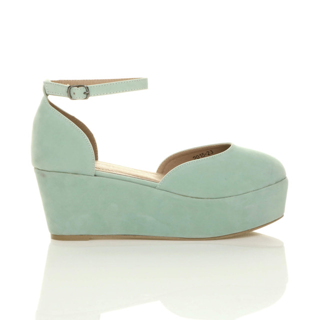 Right side view of Mint Suede Mid Heel Wedge Flatform Platform Shoes