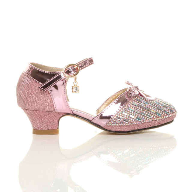 Right side view of Pink Low Heel Diamante Mary Jane Court Shoes Sandals