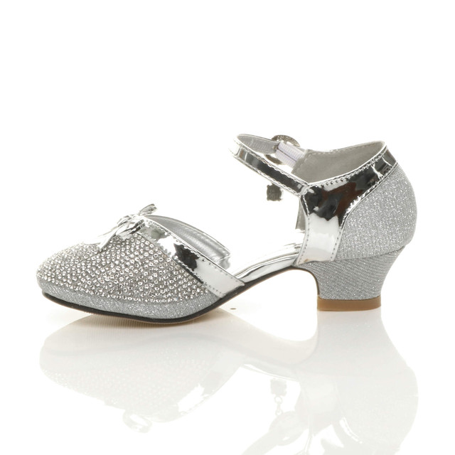 Left side view of Silver Heeled Diamante Sandals Shoes