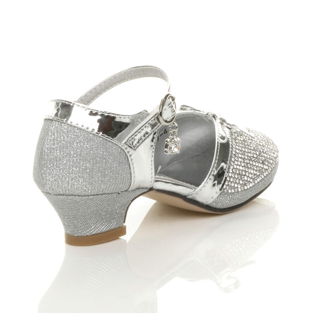 Back right side view of Silver Heeled Diamante Sandals Shoes