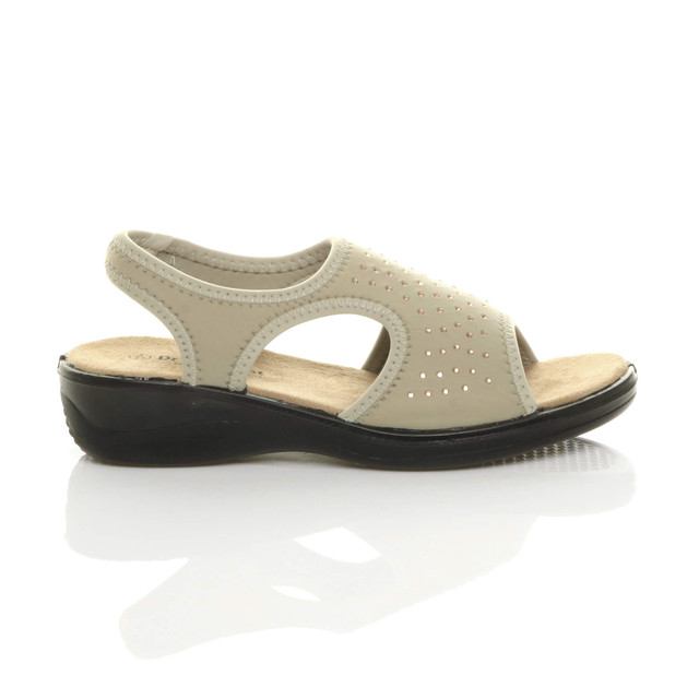 Right side view of Nude Low Heel Diamante Comfort Slingback T-Bar Sandals