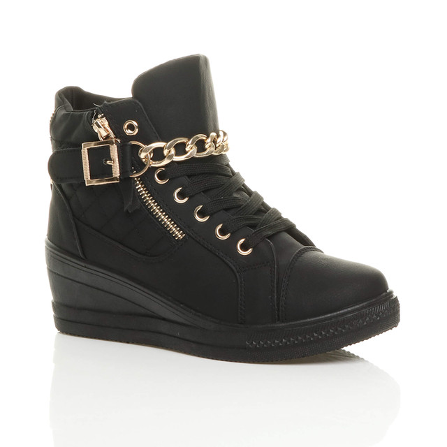Womens Mid Heel Wedge Chain Trainers Ankle Boots