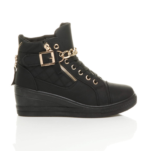 Womens Mid Heel Wedge Chain Trainers Ankle Boots
