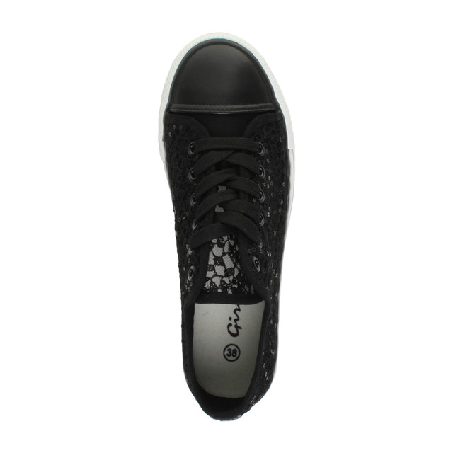 Top view of Black Flat Mesh Sequin Plimsolls Trainers Sneakers