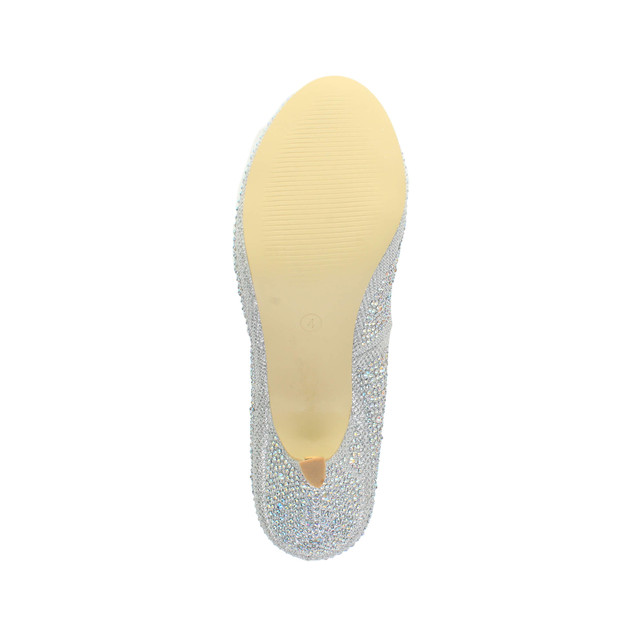 Bottom view of the sole of Silver Diamante Glitter Mid Heel Concealed Platform Court Shoes