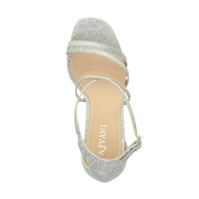 Top view of Silver Glitter Mid Heel Strappy Crossover Sandals