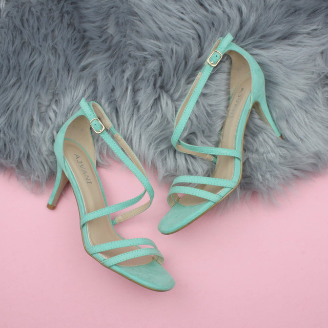Mint Suede Mid Heel Strappy Crossover Sandals
