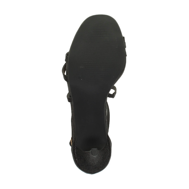 Bottom view of the sole of Black Glitter Mid Heel Strappy Crossover Sandals