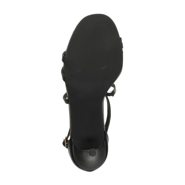 Bottom view of the sole of Black PU Mid Heel Strappy Crossover Sandals
