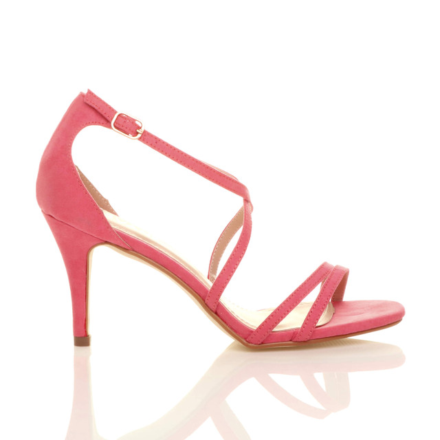 Right side view of Coral Suede Mid Heel Strappy Crossover Sandals