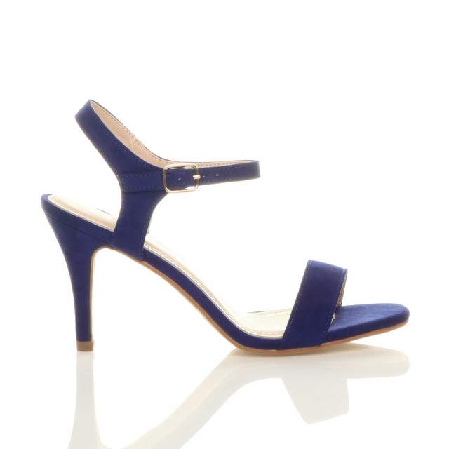 Right side view of Cobalt Blue Suede High Heel Strappy Buckle Sandals