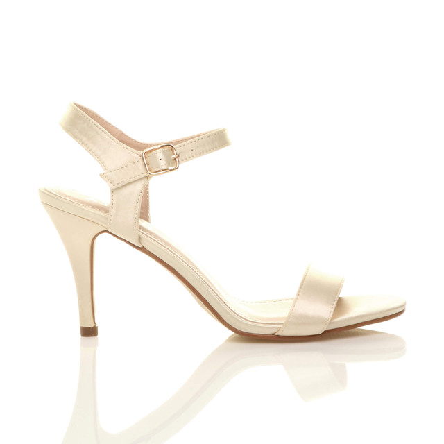 Right side view of Ivory Satin High Heel Strappy Buckle Sandals