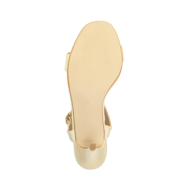 Bottom view of the sole of Ivory Satin High Heel Strappy Buckle Sandals