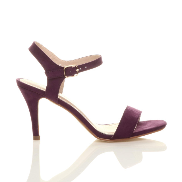 Right side view of Purple Suede High Heel Strappy Buckle Sandals