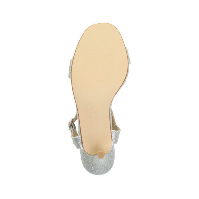 Bottom view of the sole of Silver Glitter High Heel Strappy Buckle Sandals