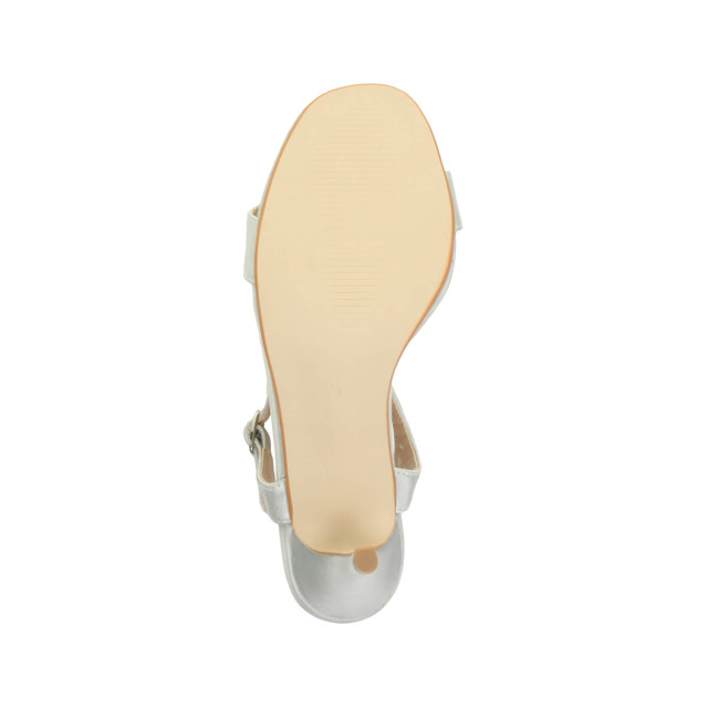 Bottom view of the sole of Silver Satin High Heel Strappy Buckle Sandals