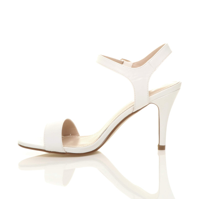 Left side view of White PU High Heel Strappy Buckle Sandals