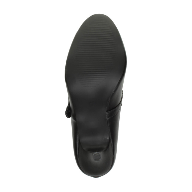 Bottom view of the sole of Black PU Mid Heel Mary Jane Court Shoes
