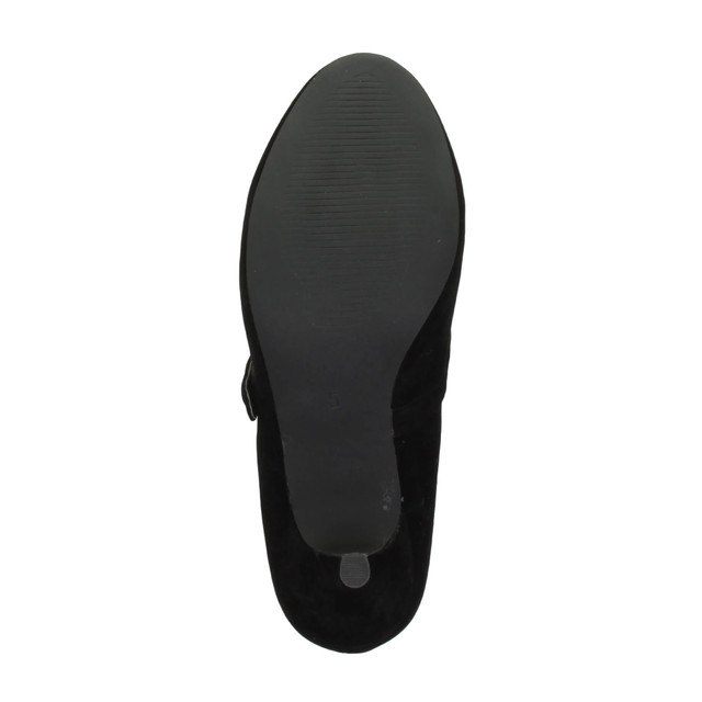 Bottom view of the sole of Black Suede Mid Heel Mary Jane Court Shoes