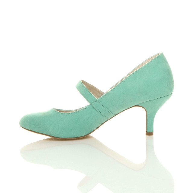 Left side view of Mint Suede Mid Heel Mary Jane Court Shoes