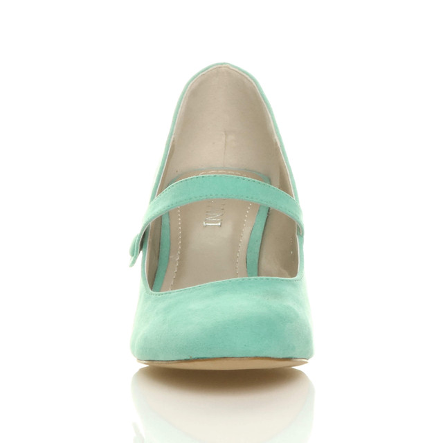 Front view of Mint Suede Mid Heel Mary Jane Court Shoes