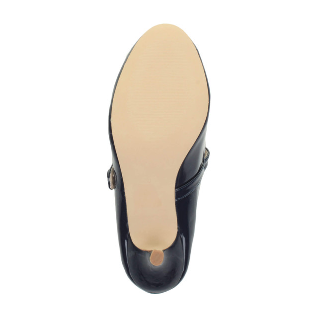Bottom view of the sole of Navy Patent Mid Heel Mary Jane Court Shoes