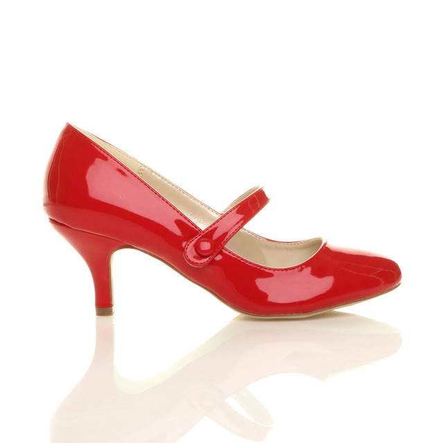 Right side view of Red Patent Mid Heel Mary Jane Court Shoes