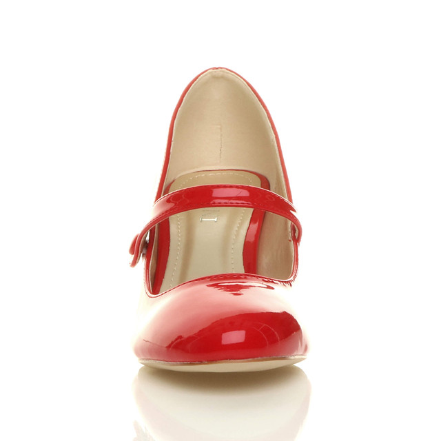 Front view of Red Patent Mid Heel Mary Jane Court Shoes