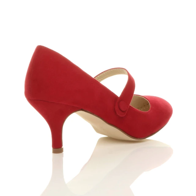 Back right side view of Red Suede Mid Heel Mary Jane Court Shoes