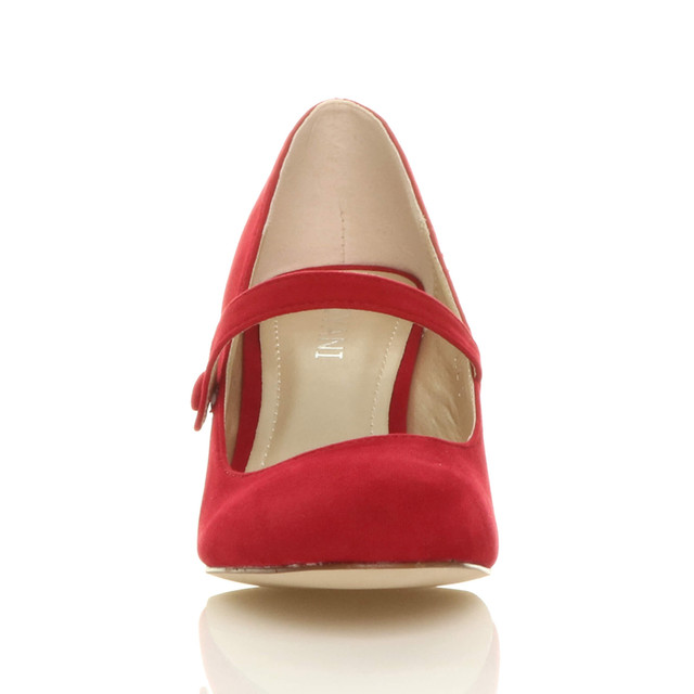 Front view of Red Suede Mid Heel Mary Jane Court Shoes