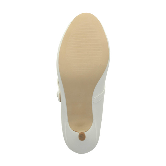 Bottom view of the sole of White PU Mid Heel Mary Jane Court Shoes