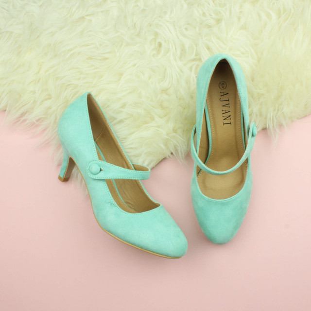 Mint Suede Mid Heel Mary Jane Court Shoes