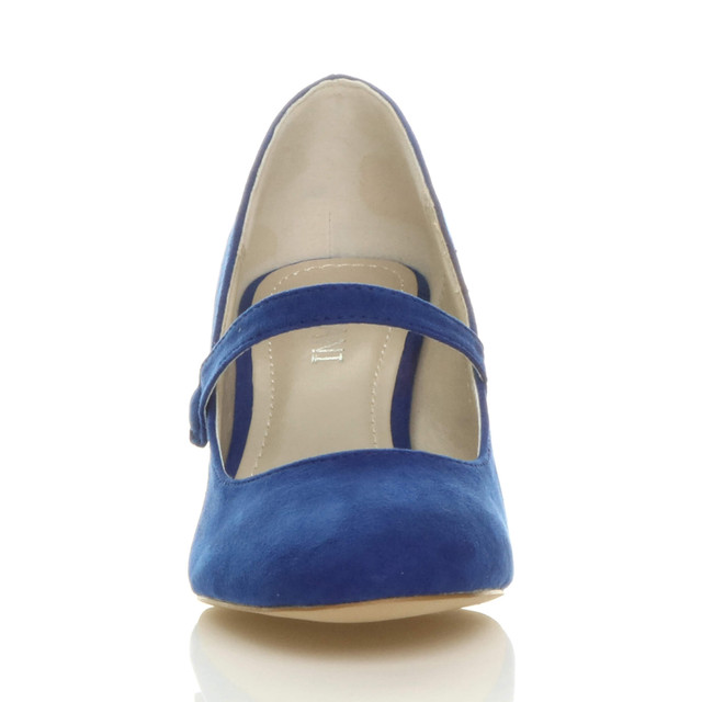 Front view of Cobalt Blue Suede Mid Heel Mary Jane Court Shoes