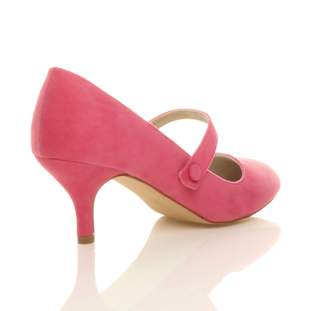 Back right side view of Coral Suede Mid Heel Mary Jane Court Shoes