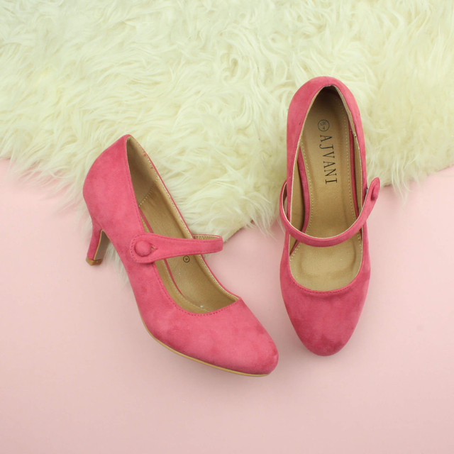 Coral Suede Mid Heel Mary Jane Court Shoes