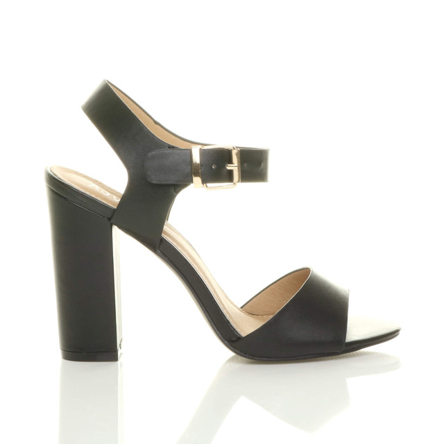 Right side view of Black PU High Block Heel Sandals