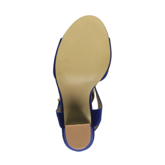 Bottom view of the sole of Blue Suede High Block Heel Sandals