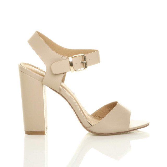 Right side view of Nude PU High Block Heel Sandals
