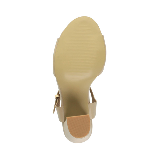 Bottom view of the sole of Nude PU High Block Heel Sandals